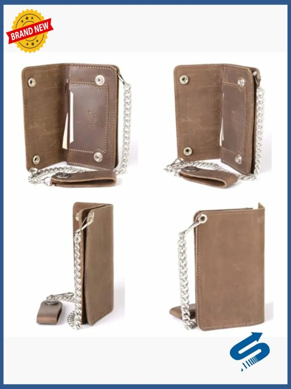 Men's Bi-Fold Leather Biker Wallet with Removable Chain